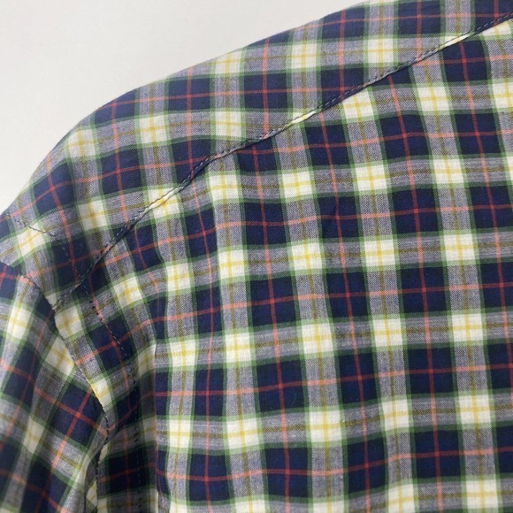 BILLY REID Men’s L Shirt Plaid Seersucker Cotton Long Sleeve Button Up Navy/ Red - Picture 7 of 7